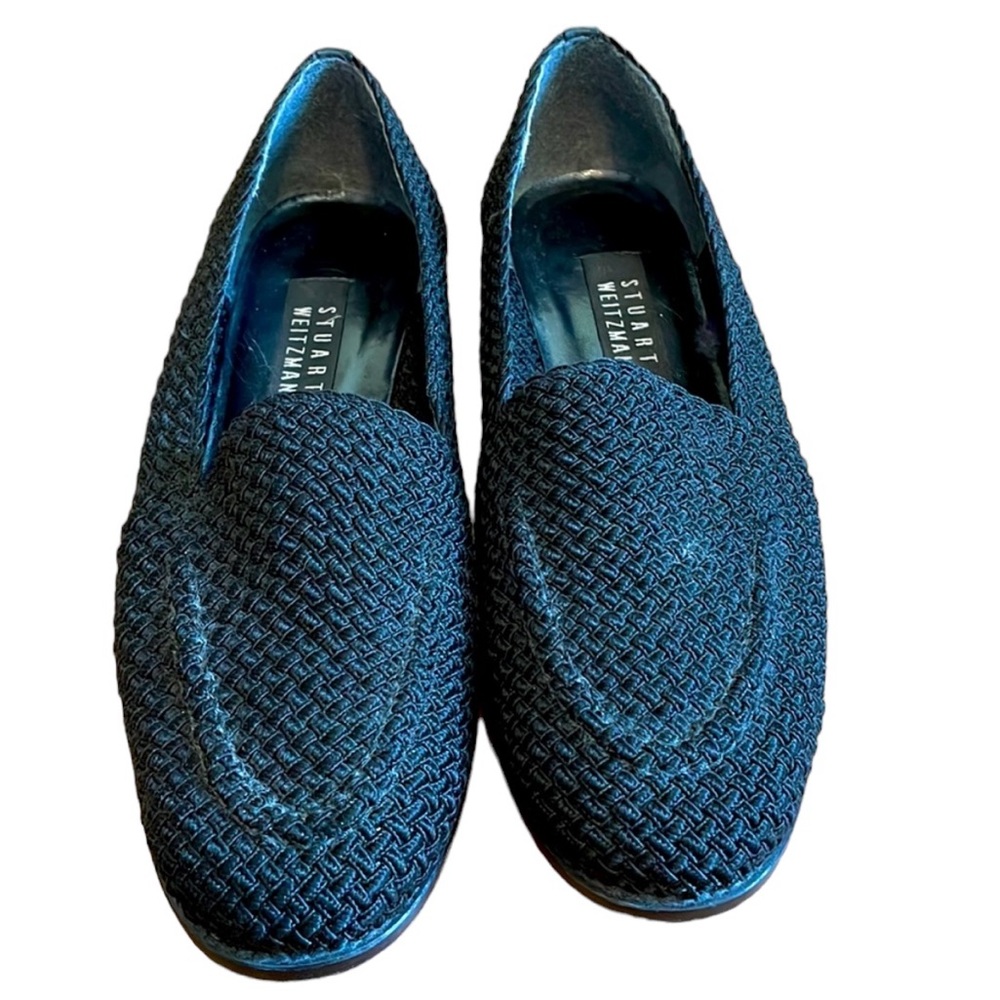 Stuart Weitzman Navy Woven Flats
